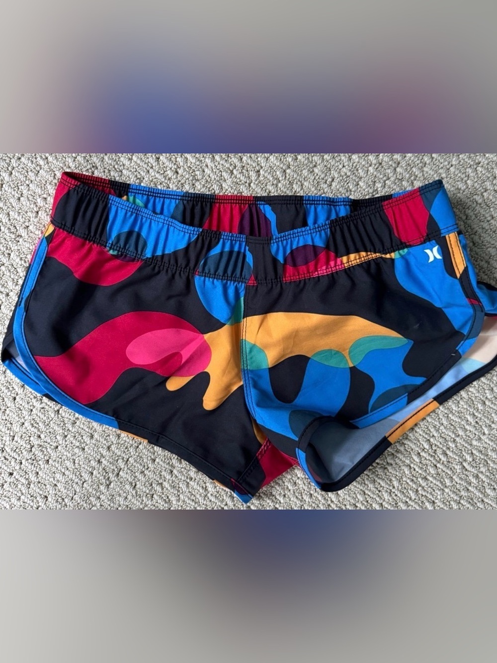 Hurley Women's Multicolor Abstract Print Swim Shorts - Black, Blue, Red, Yellow